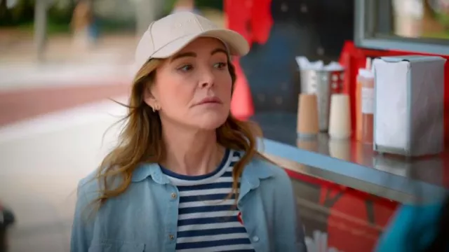 Comme Des Garcons Play Stripe Red Heart Tee worn by Liz (Christa Miller) as seen in Shrinking (S02E03)