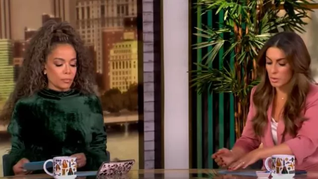 LaPointe Feather-Trimmed Dolman-Sleeve Velvet Top worn by Sunny Hostin as seen in The View on December 2, 2024