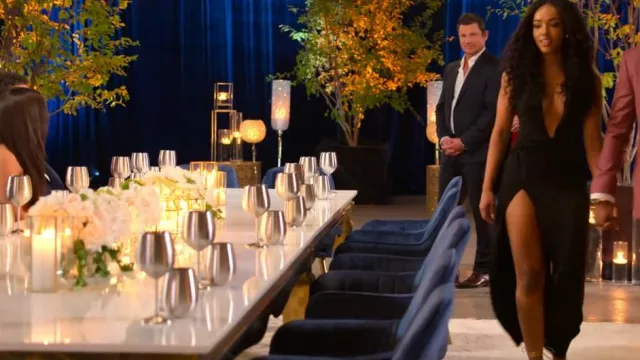 House of CB Larelle Black Plunge Maxi Dress worn by Aria De'westbrooks as seen in The Ultimatum: Marry or Move On (S03E01)
