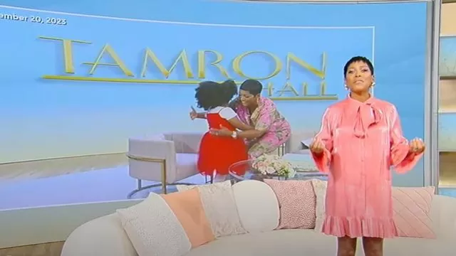 Cinq a Sept Iva Satin Shirtdress worn by Tamron Hall as seen in Tamron Hall Show on  December 2, 2024