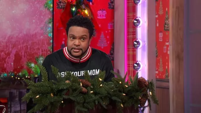 Tipsy Elves Ask Your Mom Ugly Christmas Sweater worn by Jawn Murray as seen in Sherri on December 3, 2024
