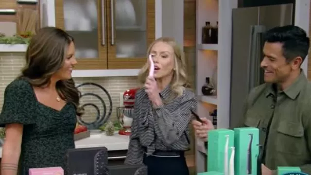 Saint Laurent Lavalliere Neck Blouse worn by Kelly Ripa as seen in LIVE with Kelly and Mark on December 3, 2024
