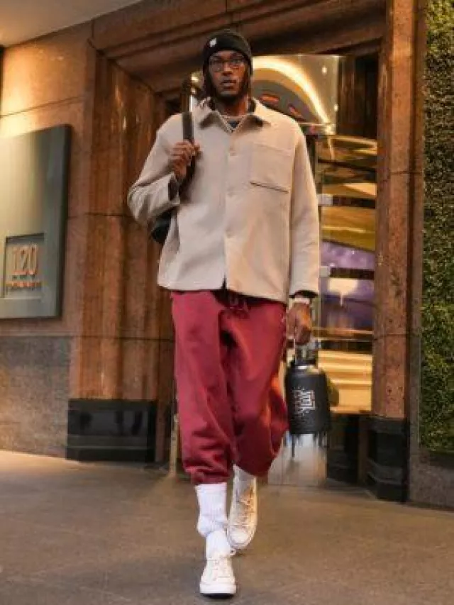 Fear Of God Crimson Red Collegiate Sweatpants worn by Myles Turner on the Instagram account @pacers
