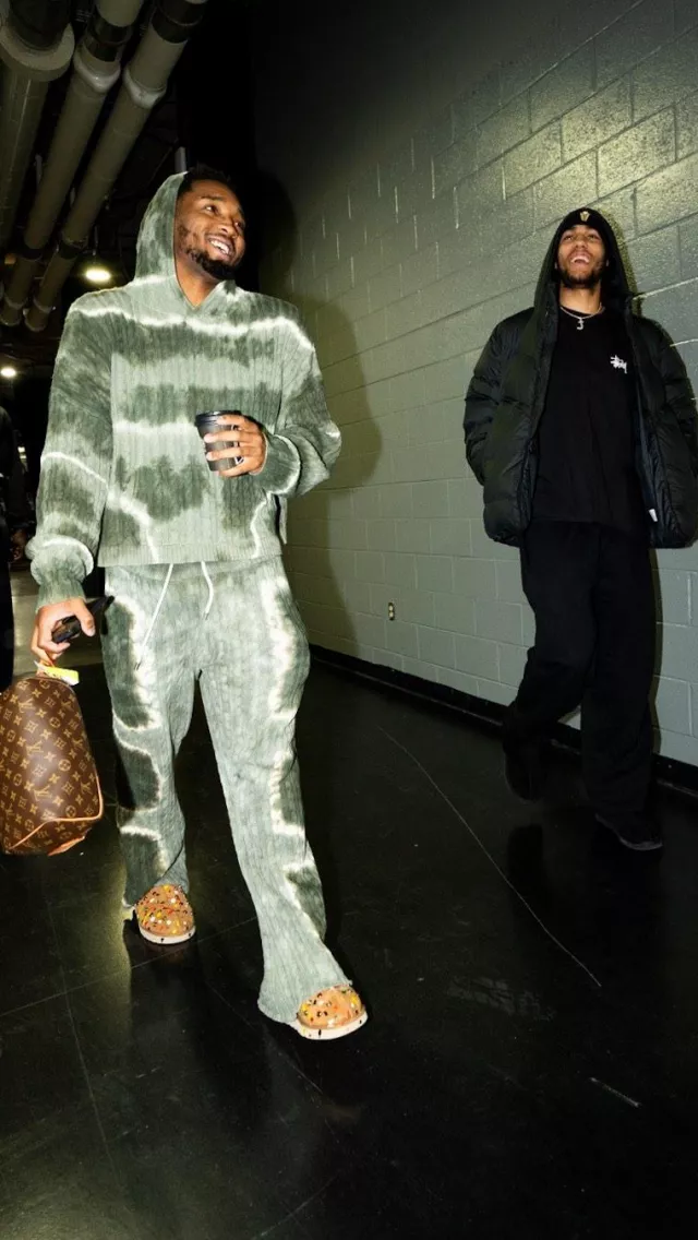 UGG x Gallery Dept. Light Brown Crystal Tasman Slippers worn by Donovan Mitchell on the Instagram account @cavs