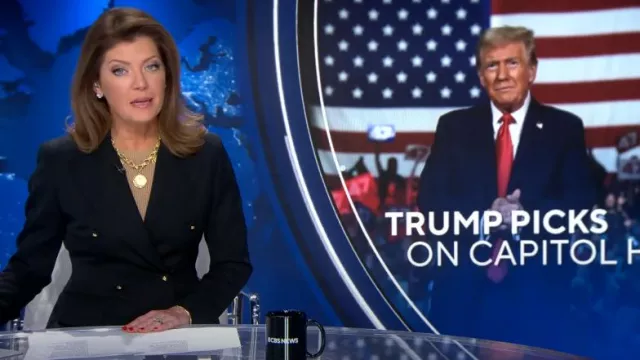 Blazer en laine à double boutonnage Dolce & Gabbana porté par Norah O’Donnell vu dans CBS Evening News le 6 décembre 2024