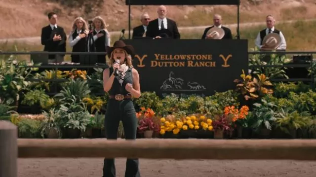 Show Me Your Mumu Women's Jacksonville Dark Wash Denim Jumpsuit worn by Laramie (Hassie Harrison) as seen in Yellowstone (S05E13)