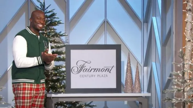 Polo Ralph Lauren Fleece Letterman Jacket worn by Akbar Gbaja-Biamila as seen in The Talk on December 11, 2024