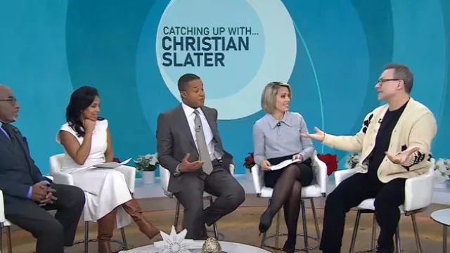 Tibi Perfect T Shrunken Polo in Heather Grey worn by Dylan Dreyer as seen in Today on December 11, 2024