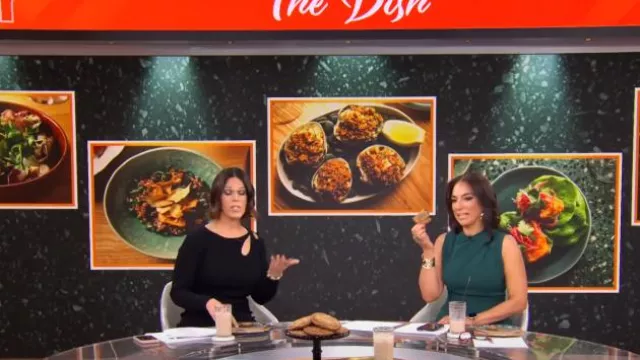 Black Halo Corrine Dress worn by Michelle Miller as seen in CBS Mornings on December 7, 2024