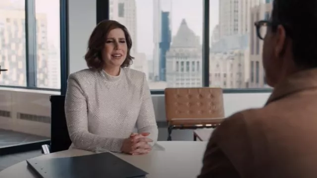 Self Portrait Silver Rhinestone Fishnet Top worn by DeeDee Dashers (Vanessa Bayer) as seen in Elsbeth (S02E06)