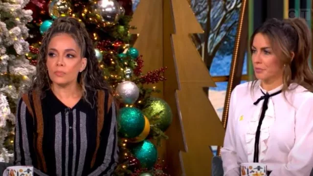 Zankov Shimmer Stripe Rib Cardigan worn by Sunny Hostin as seen in The View on December 10, 2024