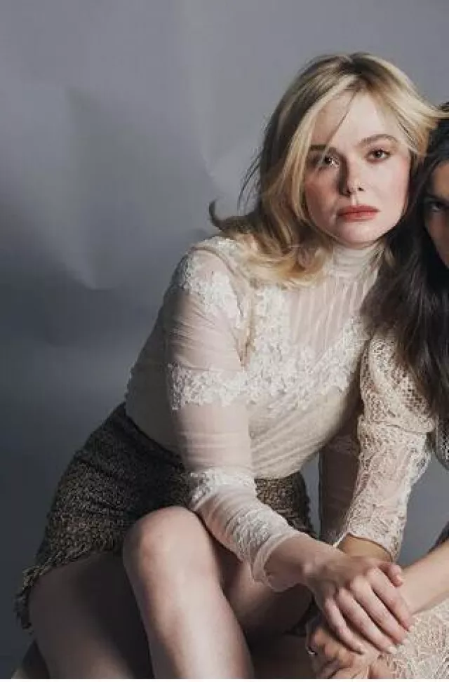 Valentino Top in Dentelle with Roses Pattern worn by Elle Fanning at The Hollywood Reporter on December 13, 2024