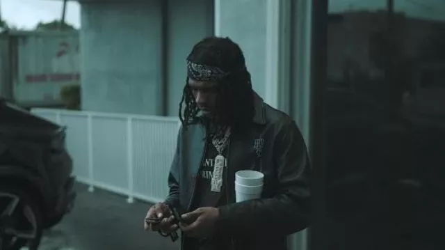 Enfants Riches Deprimes Black Leather Arcane 17 Jacket worn by Lil Baby in Lil Baby - 5AM (Official Video)