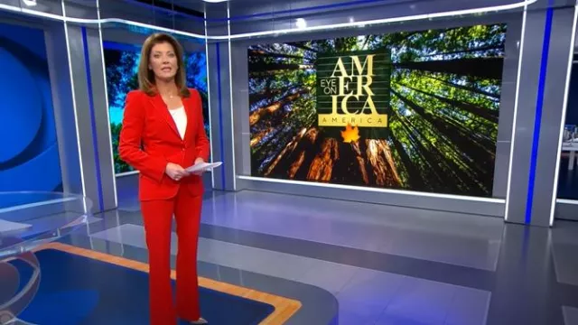 Alexander McQueen Mid-Rise Flared Pants worn by Norah O'Donnell as seen in CBS Evening News on December 17, 2024