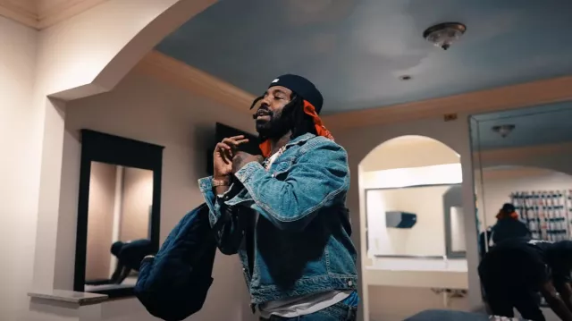 Louis Vuitton Washed Blue Monogram Denim Jacket worn by EST Gee in EST Gee - Go