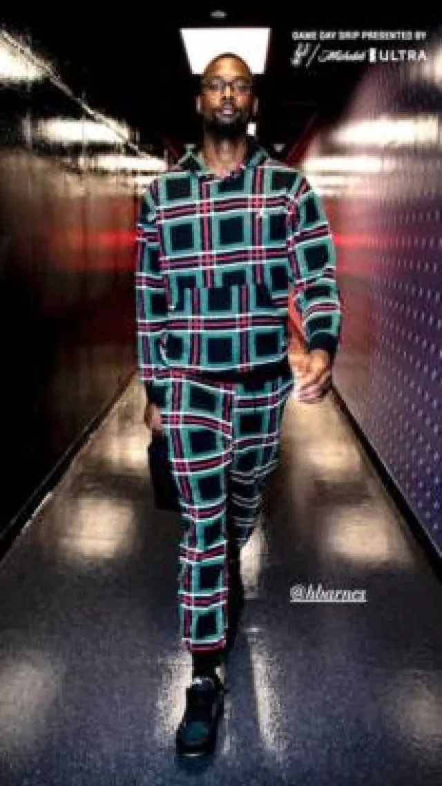 Jordan Black, Green & Red Check Sweatpants worn by Harrison Barnes on the Instagram account @utahjazz