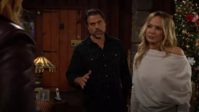 Simkhai Lavina Sweater in Ivory worn by Sharon Newman(Sharon Case) as seen in The Young and the Restless on December 19, 2024