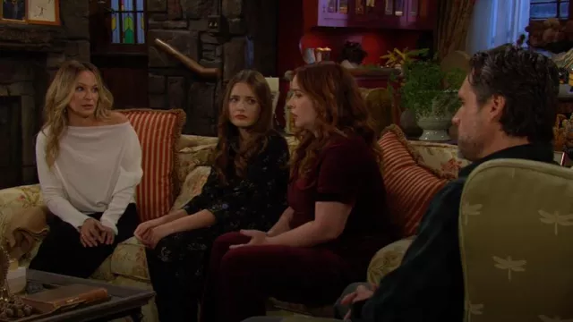 Good American Fit For Success Velvet Bootcut Jumpsuit worn by  Mariah Copeland(Camryn Grimes) as seen in The Young and the Restless on December 20, 2024