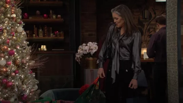 Lily Silk Sophisticated Bow Tie Bronze Silk Blouse worn by  Diane Jenkins(Susan Walters) as seen in The Young and the Restless on December 24, 2024