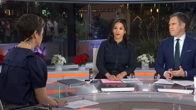 Zadig & Voltaire Twity Satin Blouse in Sailor worn by Stephanie Gosk as seen in Today on December 26, 2024