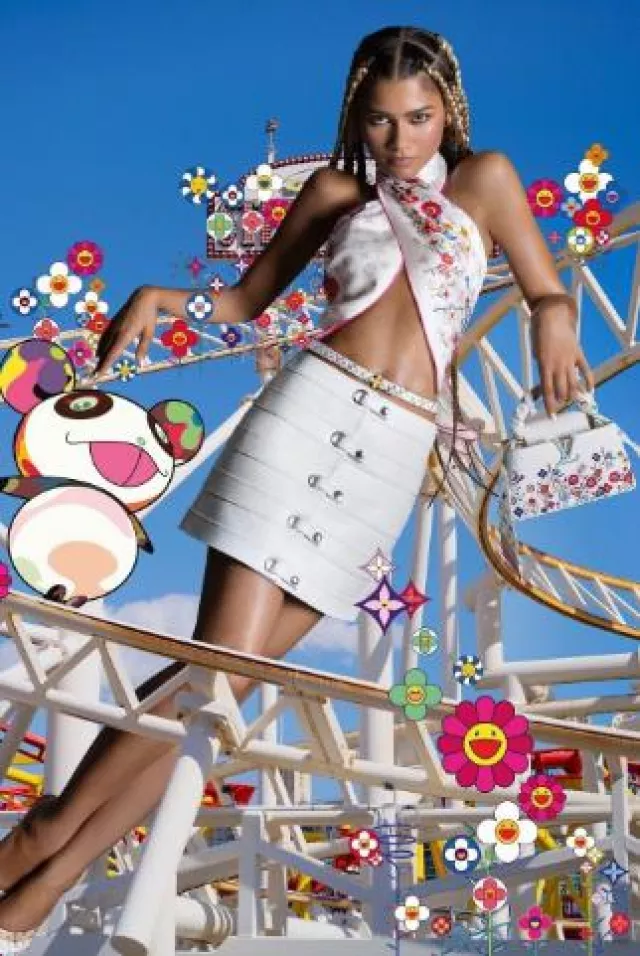 Louis Vuitton Murakami Mules worn by Zendaya Coleman at Louis Vuitton X Murakami Campaign on December 26, 2024