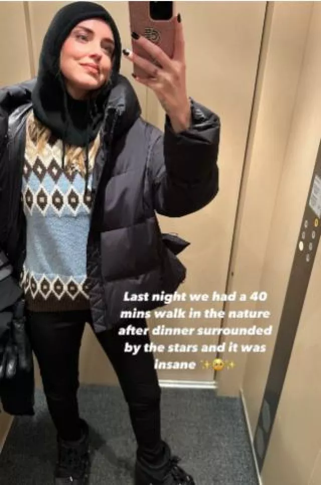 Tensione in Sweater with Micro Sequins worn by Chiara Ferragni on her Instagram Story on December 30, 2024