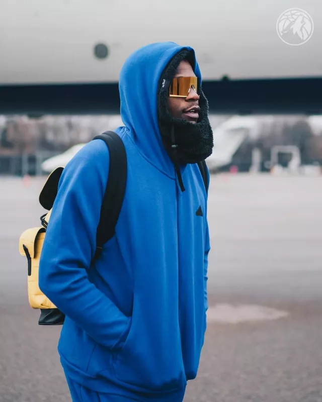 Adidas Lucid Blue ZNE Trackpants worn by Anthony Edwards on the Instagram account @timberwolves