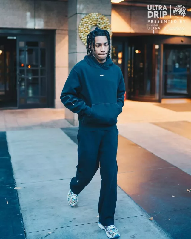 Nike x Nocta Black Center Swoosh Hoodie worn by Rob Dillingham on the Instagram account @timberwolves