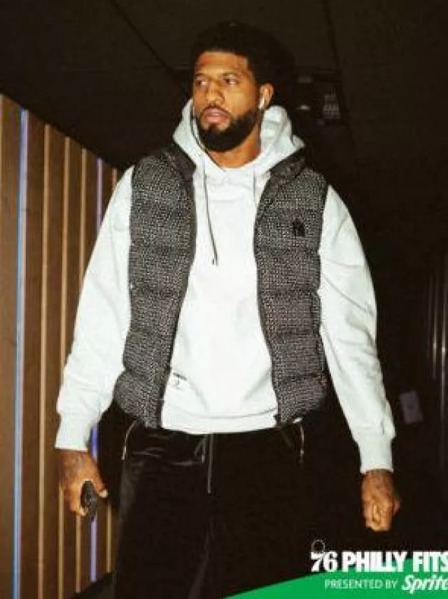 Mackage Black Houndstooth Fisher FLP Down Vest worn by Paul George on the Instagram account @sixers