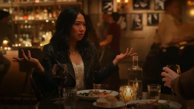 AllSaints Dalby Leather Jacket worn by Ruby (Stephanie Hsu) as seen in Laid (S01E01)