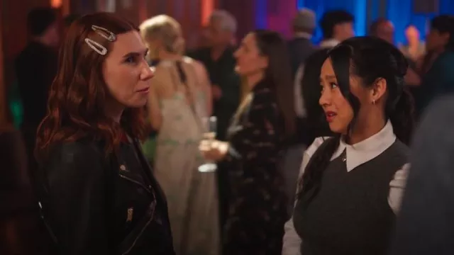 Allsaints Elora Cropped Leather Biker Jacket worn by AJ (Zosia Mamet) as seen in Laid (S01E08)