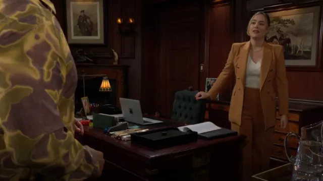 Zara High Waisted Wide Leg Pants in Dark Camel worn by  Hope Logan (Annika Noelle) as seen in The Bold and the Beautiful on December 17, 2024
