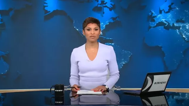 Vestido midi de manga larga con cinturón de Scanlan Theodore en lila usado por Jericka Duncan como se vio en CBS Evening News el 6 de enero de 2025