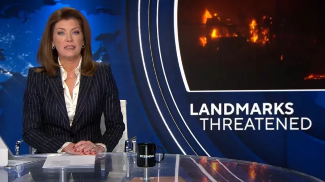 Alexander Mcqueen Pinstripe Wool Blazer worn by Norah O'Donnell as seen in CBS Evening News on January 8, 2025