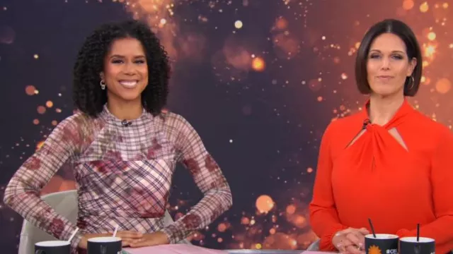 Amur Edith Dress in Rose Check worn by Adriana Díaz as seen in CBS Mornings on January 4, 2025