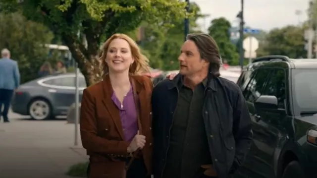 L'Agence Nubuck Suede Double Breasted Kenzie Blazer worn by Melinda Monroe (Alexandra Breckenridge) as seen in Virgin River (S06E01)