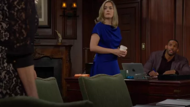 Rickie Freeman for Teri Jon Pleated Hammered Satin Midi Dress worn by  Hope Logan(Annika Noelle) as seen in The Bold and the Beautiful on January 10, 2025