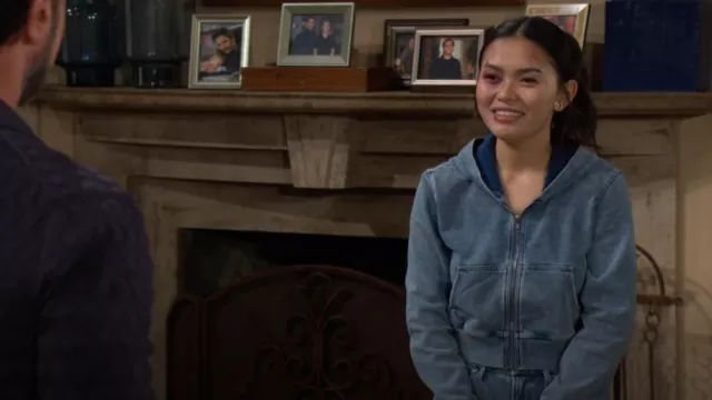 Good American Jeanius Crop Zip Hoodie worn by Luna(Lisa Yamada) as seen in The Bold and the Beautiful on January 13, 2025