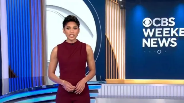 Black Halo Corinne Sleeveless Flared-Leg Jumpsuit worn by Jericka Duncan as seen in CBS Evening News on January 13, 2025