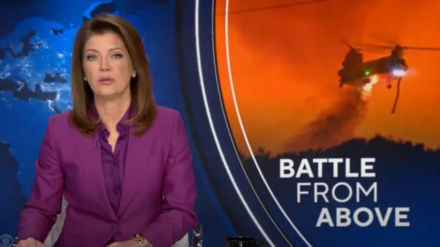 Blazer à double tissu en laine et soie Max Mara porté par Norah O’Donnell tel qu’on le voit dans CBS Evening News le 13 janvier 2025