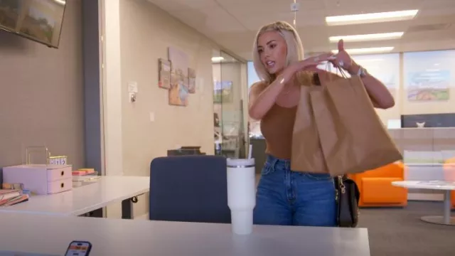 Vaso Stanley de acero inoxidable H2.0 Flowstate Quencher de 30 oz utilizado por Heather Rae Young como se ve en The Flipping El Moussas (S02E02)