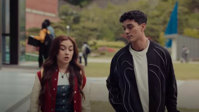 Y-3 appliqué-detail Zip-up Sweatshirt worn by Q (Anthony Keyvan) as seen in XO, Kitty (S02E01)