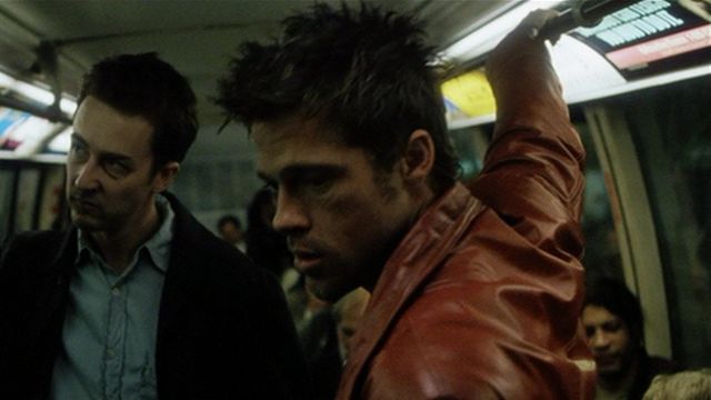 The jacket in red leather Tyler Durden (Brad Pitt) in Fight Club