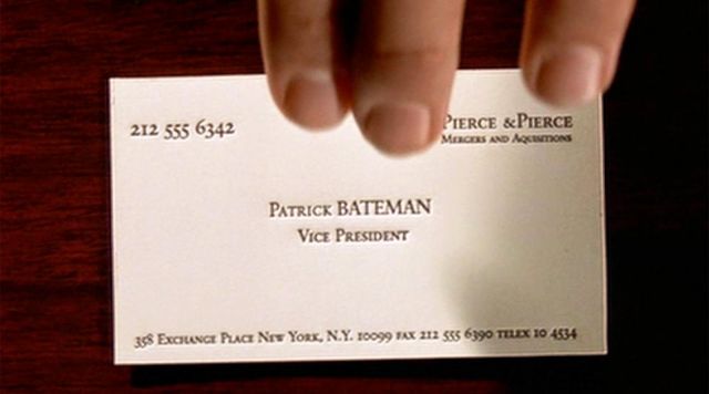 Carte de visite de Patrick Bateman (Christian Bale) vue dans le film American Psycho