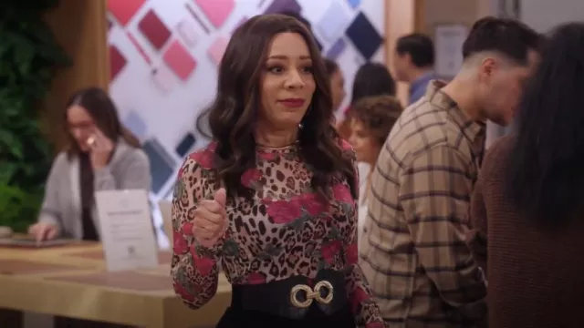 Amazon Leopard FLoral Top worn by Rosie (Selenis Leyva) as seen in Lopez vs Lopez (S03E11)