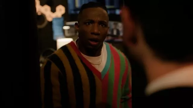 Mifland Striped V-neck Sweater worn by Zeke Wallace (Arlen Escarpeta) as seen in Found (S02E08)