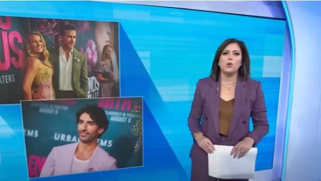 L'Agence Colin Wool Blazer in Deep Plum Multi Chevron worn by Chloe Melas as seen in Today on January 17, 2025
