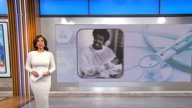 Robe All Saints Loleatta portée par Michelle Miller vue dans CBS Mornings le 19 janvier 2025