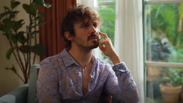 Asos Design Skinny Lace Shirt In Lilac worn by Bowie Chalmers-Davis (Christian Byers) as seen in Bump (S05E09)