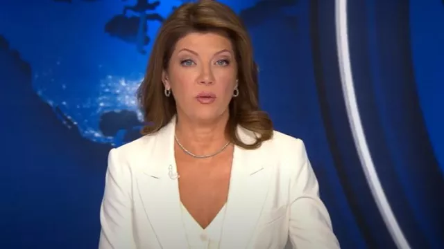 Smythe Waistcoat in Chalk worn by Norah O'Donnell as seen in CBS Evening News on January 23, 2025
